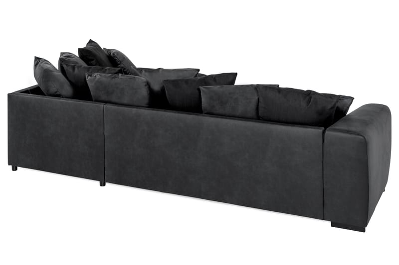 Cuba 4-seters Høyrevendt L-formet Sjeselongsofa i Kunstlær/Stoff inkl. Pynteputer - Grå / Svart - Møbler - Sofaer - Sofaer med sjeselong - 4 seters sofa med divan