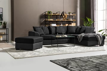 Cuba 4-seters Høyrevendt L-formet Sjeselongsofa i Kunstlær/Stoff inkl. Pynteputer - Grå / Svart - Møbler - Sofaer - Sofaer med sjeselong - 4 seters sofa med divan