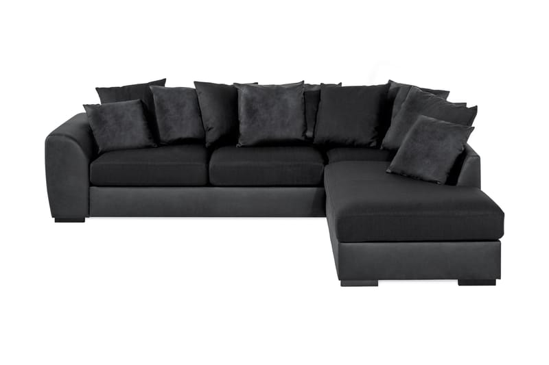 Cuba 4-seters Høyrevendt L-formet Sjeselongsofa i Kunstlær/Stoff inkl. Pynteputer - Grå / Svart - Møbler - Sofaer - Sofaer med sjeselong - 4 seters sofa med divan