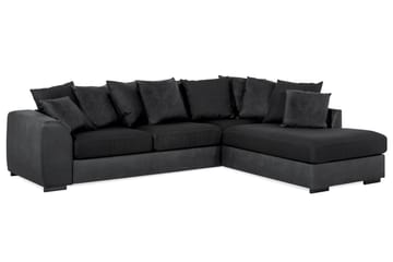 Cuba 4-seters Høyrevendt L-formet Sjeselongsofa i Kunstlær/Stoff inkl. Pynteputer - Grå / Svart - Møbler - Sofaer - Sofaer med sjeselong - 4 seters sofa med divan