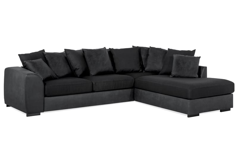Cuba 4-seters Høyrevendt L-formet Sjeselongsofa i Kunstlær/Stoff inkl. Pynteputer - Grå / Svart - Møbler - Sofaer - Sofaer med sjeselong - 4 seters sofa med divan