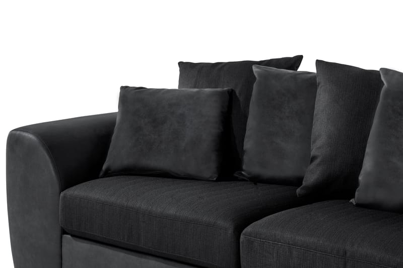 Cuba 4-seters Høyrevendt L-formet Sjeselongsofa i Kunstlær/Stoff inkl. Pynteputer - Grå / Svart - Møbler - Sofaer - Sofaer med sjeselong - 4 seters sofa med divan