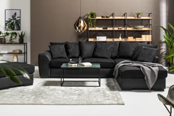 Cuba 4-seters Høyrevendt L-formet Sjeselongsofa i Kunstlær/Stoff inkl. Pynteputer - Grå / Svart - Møbler - Sofaer - Sofaer med sjeselong - 4 seters sofa med divan