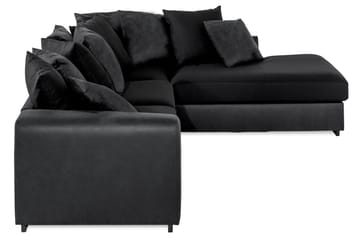 Cuba 4-seters Høyrevendt L-formet Sjeselongsofa i Kunstlær/Stoff inkl. Pynteputer - Grå / Svart - Møbler - Sofaer - Sofaer med sjeselong - 4 seters sofa med divan