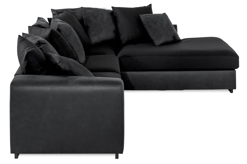 Cuba 4-seters Høyrevendt L-formet Sjeselongsofa i Kunstlær/Stoff inkl. Pynteputer - Grå / Svart - Møbler - Sofaer - Sofaer med sjeselong - 4 seters sofa med divan