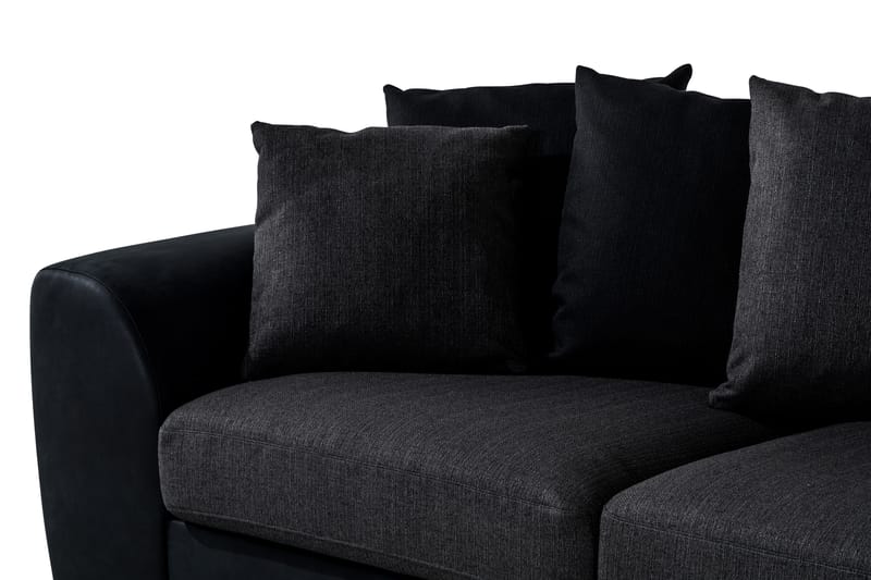Cuba 4-seters Høyrevendt L-formet Sjeselongsofa i Kunstlær/Stoff inkl. Pynteputer - Svart / Grå - Møbler - Sofaer - Sofaer med sjeselong - 4 seters sofa med divan