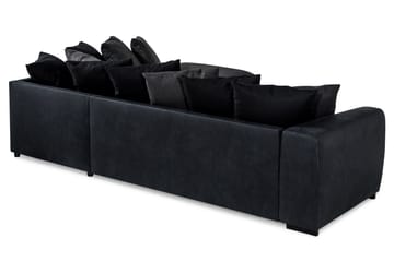 Cuba 4-seters Høyrevendt L-formet Sjeselongsofa i Kunstlær/Stoff inkl. Pynteputer - Svart / Grå - Møbler - Sofaer - Sofaer med sjeselong - 4 seters sofa med divan