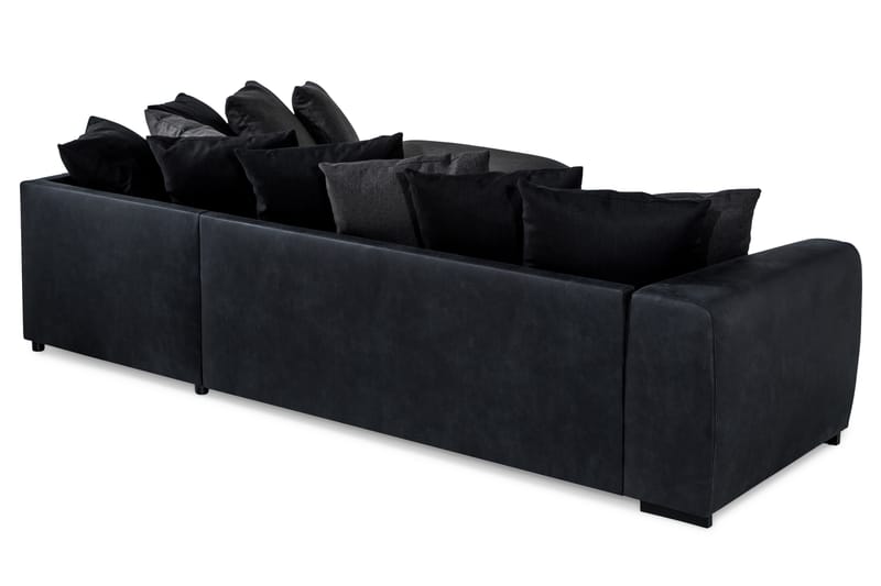 Cuba 4-seters Høyrevendt L-formet Sjeselongsofa i Kunstlær/Stoff inkl. Pynteputer - Svart / Grå - Møbler - Sofaer - Sofaer med sjeselong - 4 seters sofa med divan