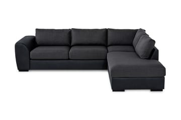 Cuba 4-seters Høyrevendt L-formet Sjeselongsofa i Kunstlær/Stoff - Svart / Grå - Møbler - Sofaer - Sofaer med sjeselong - 4 seters sofa med divan