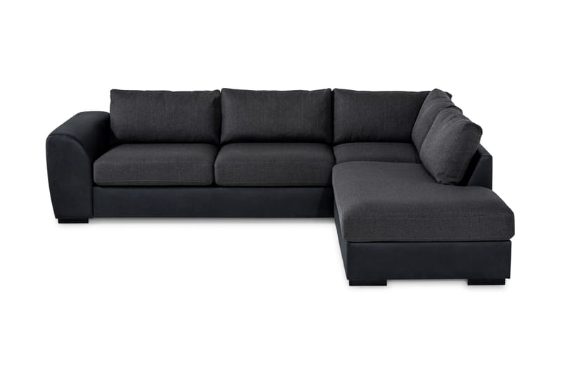 Cuba 4-seters Høyrevendt L-formet Sjeselongsofa i Kunstlær/Stoff - Svart / Grå - Møbler - Sofaer - Sofaer med sjeselong - 4 seters sofa med divan