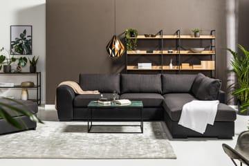 Cuba 4-seters Høyrevendt L-formet Sjeselongsofa i Kunstlær/Stoff - Svart / Grå - Møbler - Sofaer - Sofaer med sjeselong - 4 seters sofa med divan