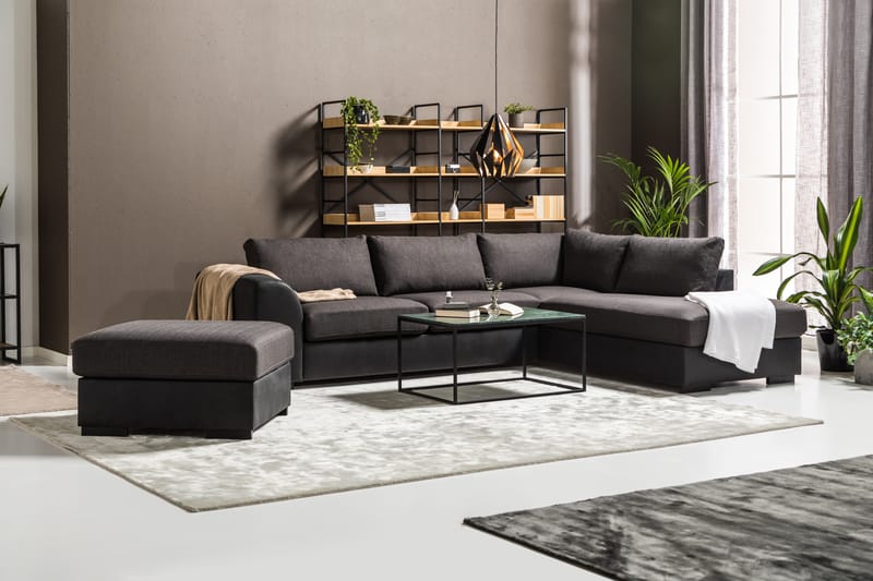 Cuba 4-seters Høyrevendt L-formet Sjeselongsofa i Kunstlær/Stoff - Svart / Grå - Møbler - Sofaer - Sofaer med sjeselong - 4 seters sofa med divan