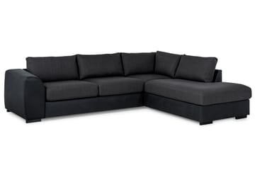 Cuba 4-seters Høyrevendt L-formet Sjeselongsofa i Kunstlær/Stoff - Svart / Grå - Møbler - Sofaer - Sofaer med sjeselong - 4 seters sofa med divan