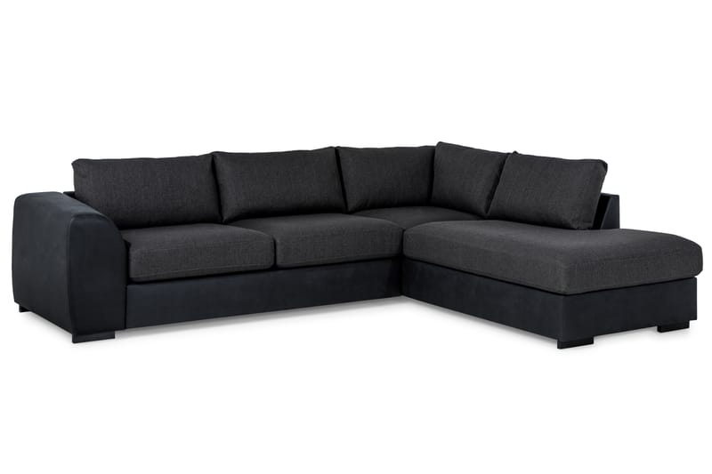 Cuba 4-seters Høyrevendt L-formet Sjeselongsofa i Kunstlær/Stoff - Svart / Grå - Møbler - Sofaer - Sofaer med sjeselong - 4 seters sofa med divan