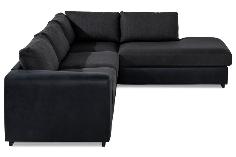 Cuba 4-seters Høyrevendt L-formet Sjeselongsofa i Kunstlær/Stoff - Svart / Grå - Møbler - Sofaer - Sofaer med sjeselong - 4 seters sofa med divan