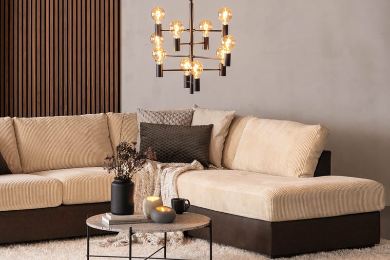 Cuba 4-seters Høyrevendt L-formet Sjeselongsofa i Manchester/Kunstlær - Brun / Beige - Møbler - Sofaer - Sofaer med sjeselong - 4 seters sofa med divan