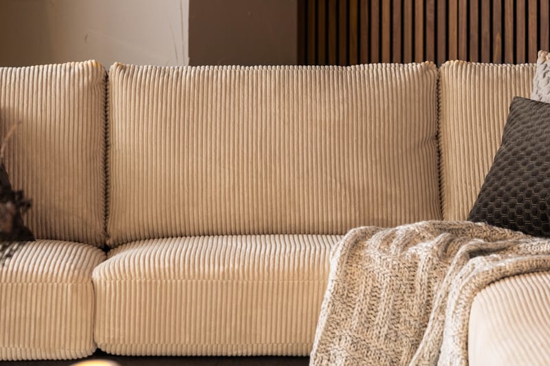 Cuba 4-seters Høyrevendt L-formet Sjeselongsofa i Manchester/Kunstlær - Brun / Beige - Møbler - Sofaer - Sofaer med sjeselong - 4 seters sofa med divan