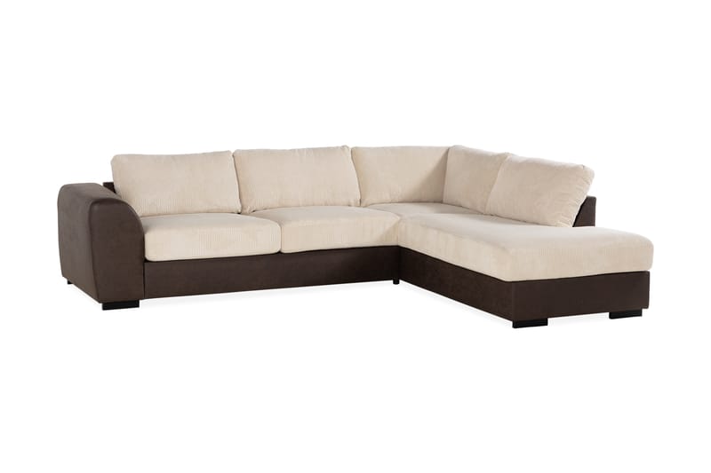 Cuba 4-seters Høyrevendt L-formet Sjeselongsofa i Manchester/Kunstlær - Brun / Beige - Møbler - Sofaer - Sofaer med sjeselong - 4 seters sofa med divan