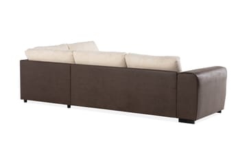 Cuba 4-seters Høyrevendt L-formet Sjeselongsofa i Manchester/Kunstlær - Brun / Beige - Møbler - Sofaer - Sofaer med sjeselong - 4 seters sofa med divan