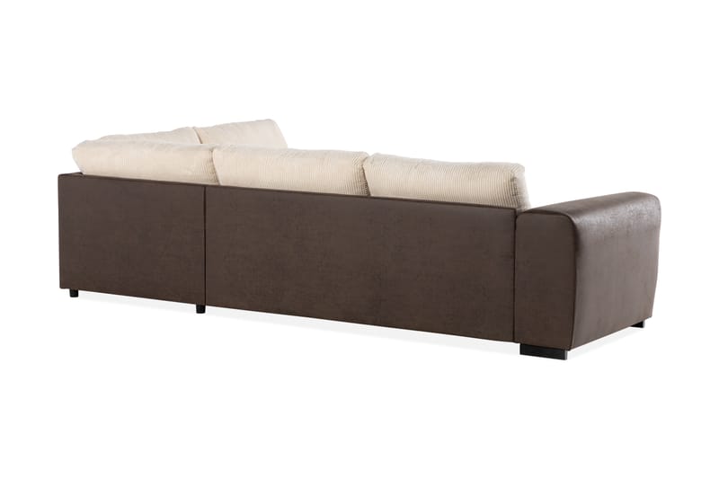 Cuba 4-seters Høyrevendt L-formet Sjeselongsofa i Manchester/Kunstlær - Brun / Beige - Møbler - Sofaer - Sofaer med sjeselong - 4 seters sofa med divan