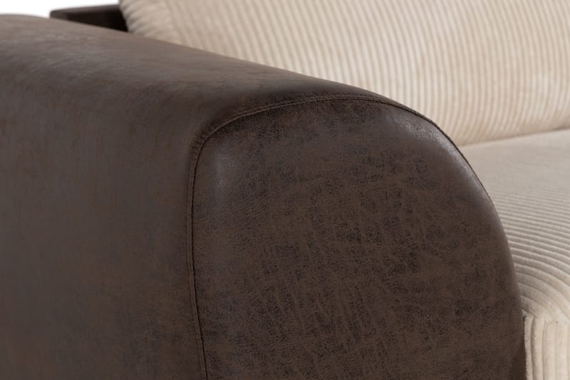 Cuba 4-seters Høyrevendt L-formet Sjeselongsofa i Manchester/Kunstlær - Brun / Beige - Møbler - Sofaer - Sofaer med sjeselong - 4 seters sofa med divan
