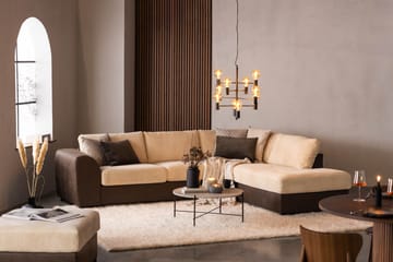 Cuba 4-seters Høyrevendt L-formet Sjeselongsofa i Manchester/Kunstlær - Brun / Beige - Møbler - Sofaer - Sofaer med sjeselong - 4 seters sofa med divan
