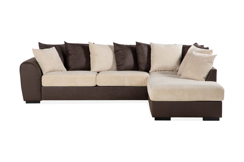 Cuba 4-seters Høyrevendt L-formet Sjeselongsofa i Manchester/Kunstlær inkl. Pynteputer - Brun / Beige - Møbler - Sofaer - Sofaer med sjeselong - 4 seters sofa med divan