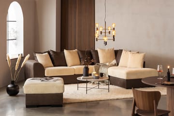 Cuba 4-seters Høyrevendt L-formet Sjeselongsofa i Manchester/Kunstlær inkl. Pynteputer - Brun / Beige - Møbler - Sofaer - Sofaer med sjeselong - 4 seters sofa med divan