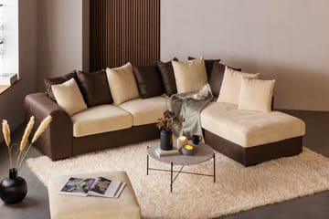 Cuba 4-seters Høyrevendt L-formet Sjeselongsofa i Manchester/Kunstlær inkl. Pynteputer - Brun / Beige - Møbler - Sofaer - Sofaer med sjeselong - 4 seters sofa med divan