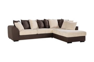 Cuba 4-seters Høyrevendt L-formet Sjeselongsofa i Manchester/Kunstlær inkl. Pynteputer - Brun / Beige - Møbler - Sofaer - Sofaer med sjeselong - 4 seters sofa med divan