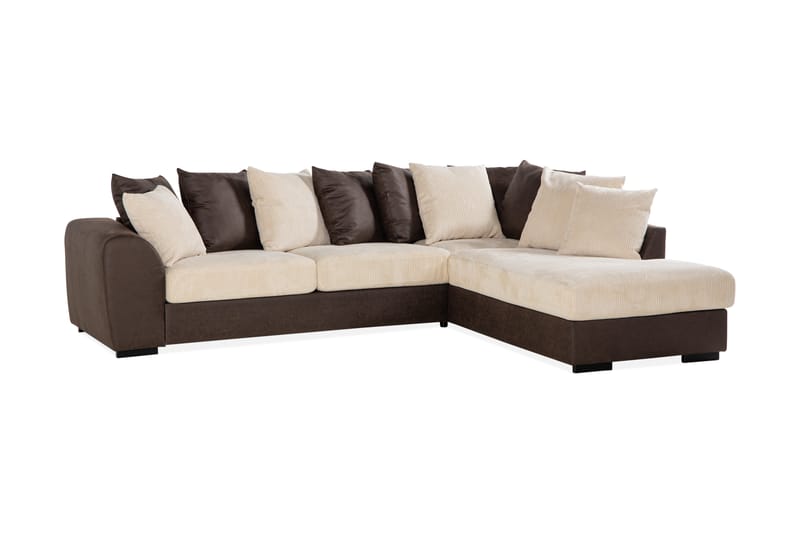 Cuba 4-seters Høyrevendt L-formet Sjeselongsofa i Manchester/Kunstlær inkl. Pynteputer - Brun / Beige - Møbler - Sofaer - Sofaer med sjeselong - 4 seters sofa med divan