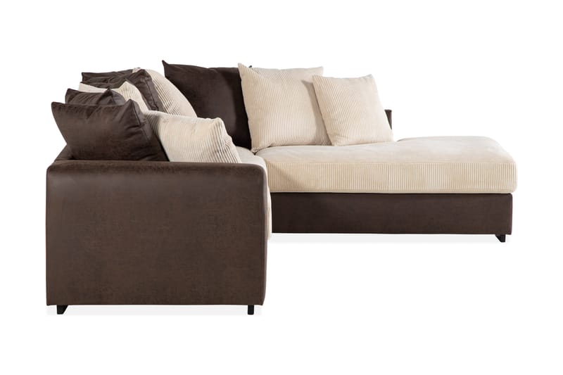 Cuba 4-seters Høyrevendt L-formet Sjeselongsofa i Manchester/Kunstlær inkl. Pynteputer - Brun / Beige - Møbler - Sofaer - Sofaer med sjeselong - 4 seters sofa med divan