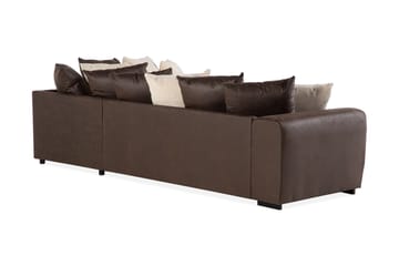Cuba 4-seters Høyrevendt L-formet Sjeselongsofa i Manchester/Kunstlær inkl. Pynteputer - Brun / Beige - Møbler - Sofaer - Sofaer med sjeselong - 4 seters sofa med divan
