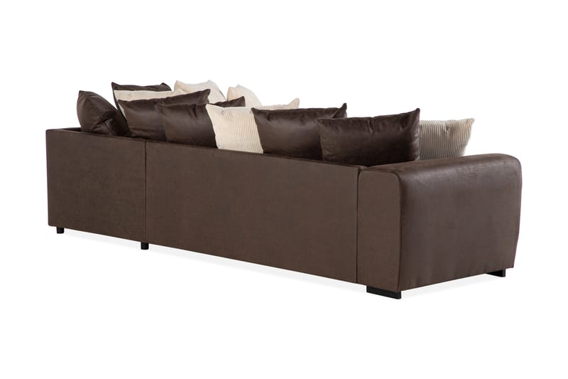 Cuba 4-seters Høyrevendt L-formet Sjeselongsofa i Manchester/Kunstlær inkl. Pynteputer - Brun / Beige - Møbler - Sofaer - Sofaer med sjeselong - 4 seters sofa med divan