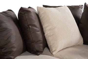 Cuba 4-seters Høyrevendt L-formet Sjeselongsofa i Manchester/Kunstlær inkl. Pynteputer - Brun / Beige - Møbler - Sofaer - Sofaer med sjeselong - 4 seters sofa med divan