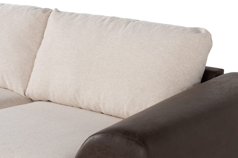 Cuba 4-seters Venstrevendt L-formet Sjeselongsofa i Kunstlær/Stoff - Brun / Beige - Møbler - Sofaer - Sofaer med sjeselong - 4 seters sofa med divan