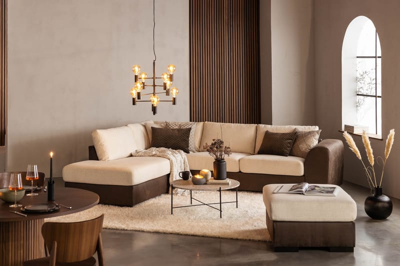 Cuba 4-seters Venstrevendt L-formet Sjeselongsofa i Kunstlær/Stoff - Brun / Beige - Møbler - Sofaer - Sofaer med sjeselong - 4 seters sofa med divan