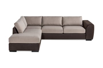 Cuba 4-seters Venstrevendt L-formet Sjeselongsofa i Kunstlær/Stoff - Brun / Beige - Møbler - Sofaer - Sofaer med sjeselong - 4 seters sofa med divan