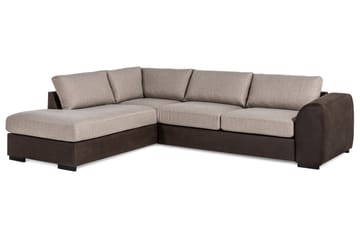 Cuba 4-seters Venstrevendt L-formet Sjeselongsofa i Kunstlær/Stoff - Brun / Beige - Møbler - Sofaer - Sofaer med sjeselong - 4 seters sofa med divan