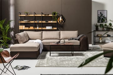 Cuba 4-seters Venstrevendt L-formet Sjeselongsofa i Kunstlær/Stoff - Brun / Beige - Møbler - Sofaer - Sofaer med sjeselong - 4 seters sofa med divan
