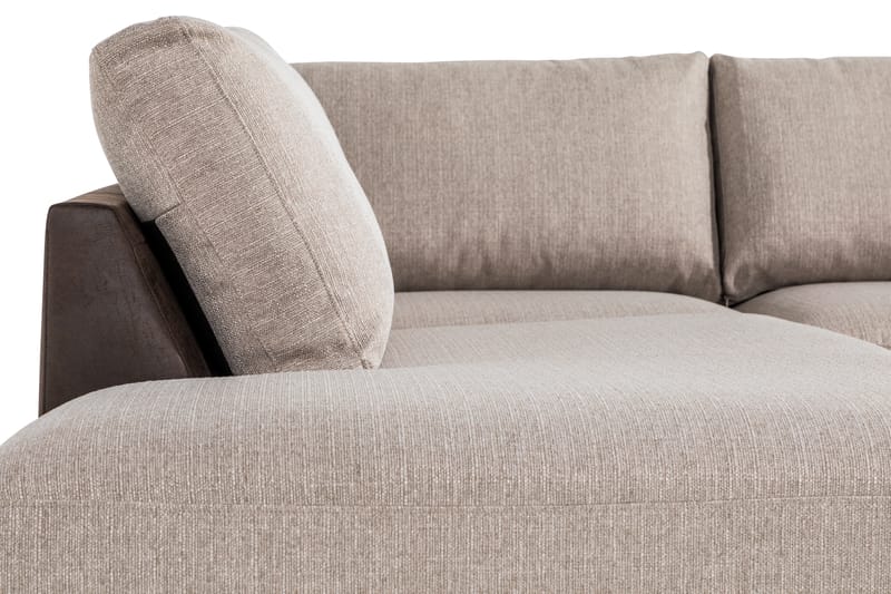 Cuba 4-seters Venstrevendt L-formet Sjeselongsofa i Kunstlær/Stoff - Brun / Beige - Møbler - Sofaer - Sofaer med sjeselong - 4 seters sofa med divan