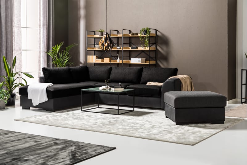 Cuba 4-seters Venstrevendt L-formet Sjeselongsofa i Kunstlær/Stoff - Grå / Svart - Møbler - Sofaer - Sofaer med sjeselong - 4 seters sofa med divan