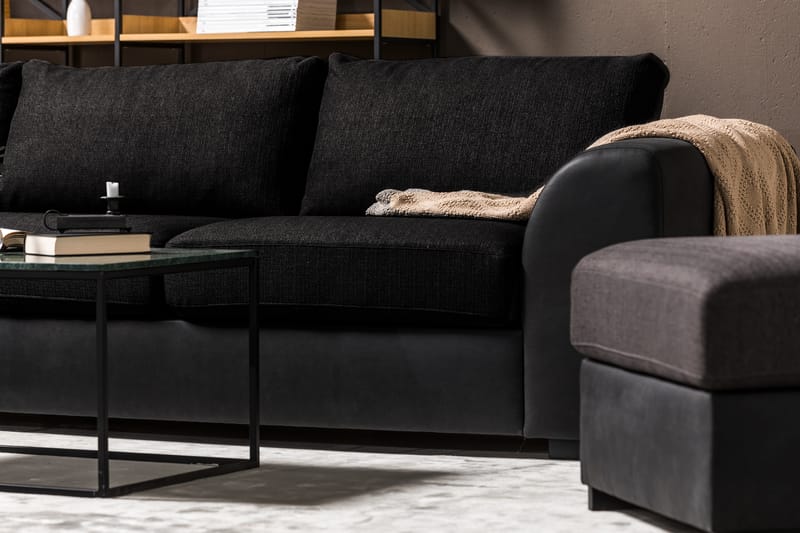 Cuba 4-seters Venstrevendt L-formet Sjeselongsofa i Kunstlær/Stoff - Grå / Svart - Møbler - Sofaer - Sofaer med sjeselong - 4 seters sofa med divan