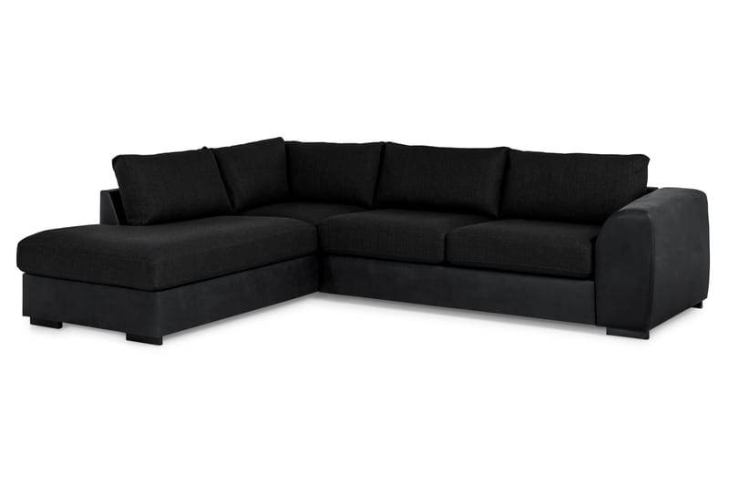 Cuba 4-seters Venstrevendt L-formet Sjeselongsofa i Kunstlær/Stoff - Grå / Svart - Møbler - Sofaer - Sofaer med sjeselong - 4 seters sofa med divan