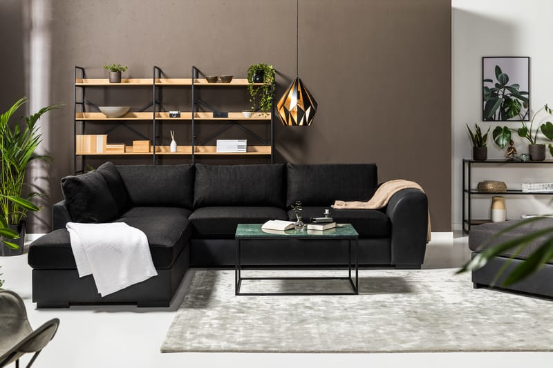 Cuba 4-seters Venstrevendt L-formet Sjeselongsofa i Kunstlær/Stoff - Grå / Svart - Møbler - Sofaer - Sofaer med sjeselong - 4 seters sofa med divan