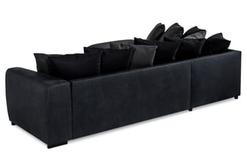 Cuba 4-seters Venstrevendt L-formet Sjeselongsofa i Kunstlær/Stoff inkl. Pynteputer - Svart / Grå - Møbler - Sofaer - Sofaer med sjeselong - 4 seters sofa med divan