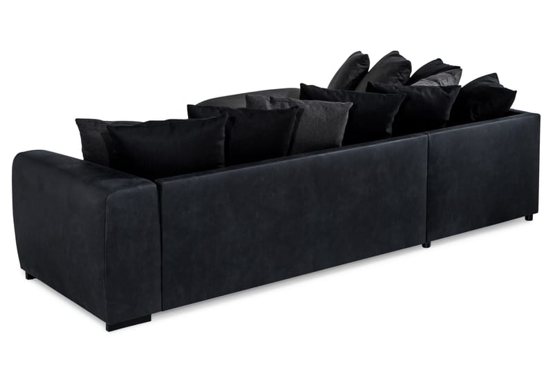 Cuba 4-seters Venstrevendt L-formet Sjeselongsofa i Kunstlær/Stoff inkl. Pynteputer - Svart / Grå - Møbler - Sofaer - Sofaer med sjeselong - 4 seters sofa med divan
