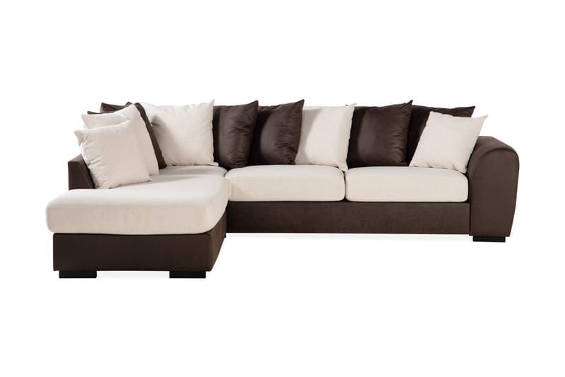 Cuba 4-seters Venstrevendt L-formet Sjeselongsofa i Kunstlær/Stoff inkl. Pynteputer - Brun / Beige - Møbler - Sofaer - Sofaer med sjeselong - 4 seters sofa med divan