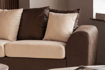 Cuba 4-seters Venstrevendt L-formet Sjeselongsofa i Kunstlær/Stoff inkl. Pynteputer - Brun / Beige - Møbler - Sofaer - Sofaer med sjeselong - 4 seters sofa med divan