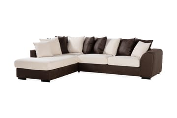 Cuba 4-seters Venstrevendt L-formet Sjeselongsofa i Kunstlær/Stoff inkl. Pynteputer - Brun / Beige - Møbler - Sofaer - Sofaer med sjeselong - 4 seters sofa med divan
